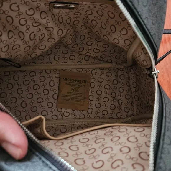 Guess Gray Monogram Backpack with Metallic Hardware